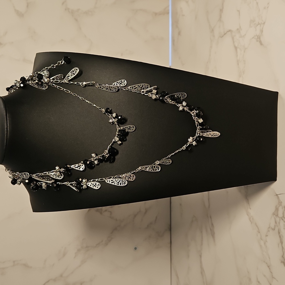 White House Black Market Silver and Black Bead Necklace 36: